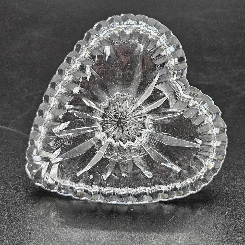 Marquis Waterford Crystal Heart Shaped Ring Jewelry Holder Trinket Dish Signed